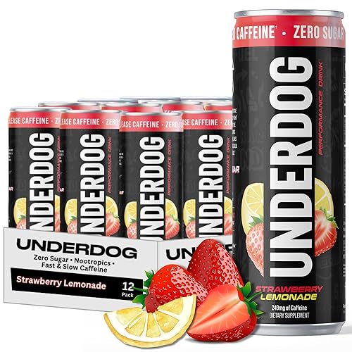 Underdog Performance Energy Drink, Strawberry Lemonade, Nootropics, Green Tea Extract, Citrulline, Clean, Sugar Free Fast & Slow Release 249mg