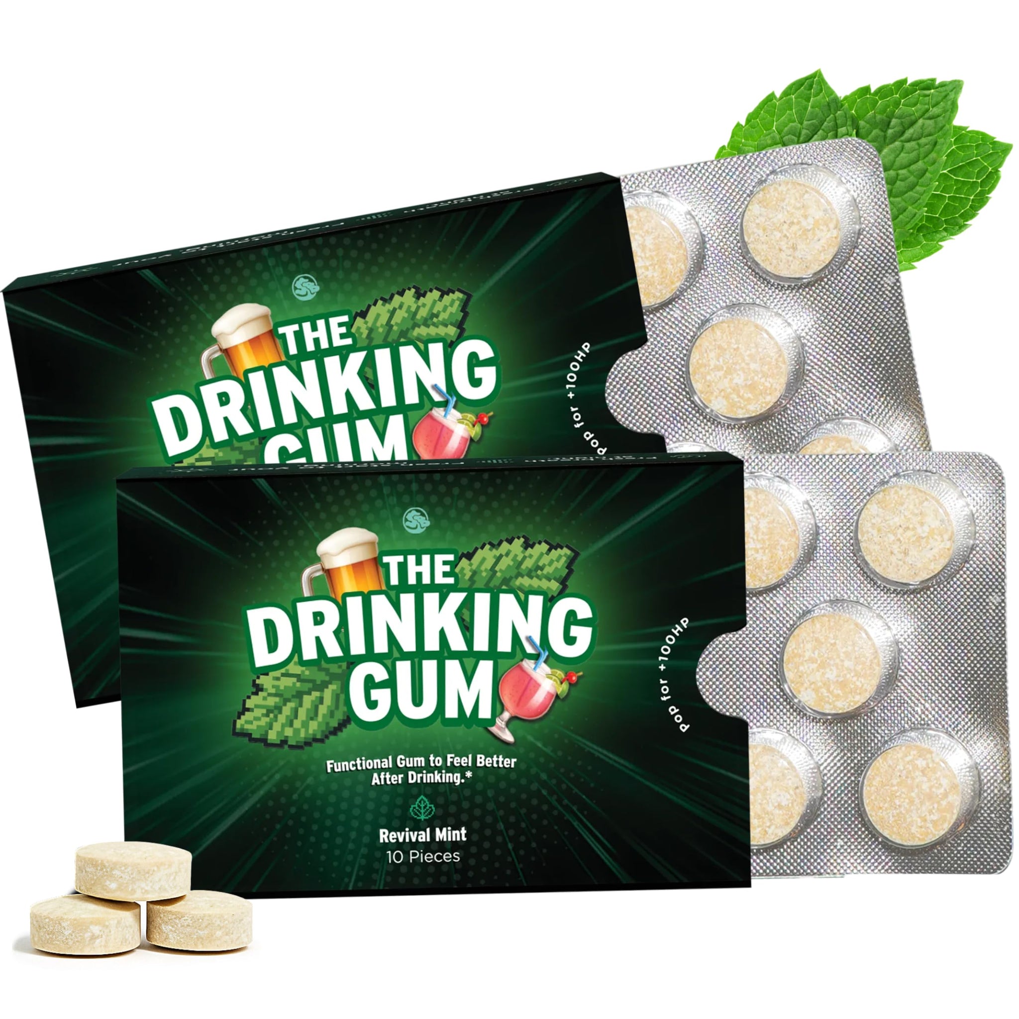 SuperBonsai The Drinking Gum - Revival Mint, Functional Chewing Gum with DHM and B Vitamins B3 B6 B12, Cool Mint Flavor for Nights Out, Celebrations
