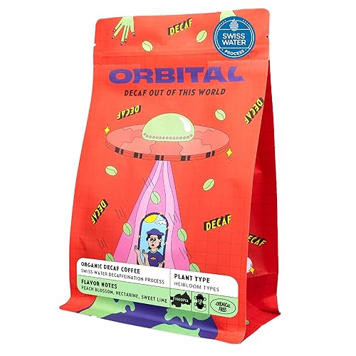 Orbital Peachy Galaxy | USDA Organic Decaffeinated Coffee Beans | Swiss Water Process | Low Acid | 12oz