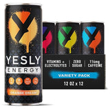 Yesly Energy Drink, Variety Pack, Naturally Flavored Sparkling Energy Drink With Electrolytes, Magnesium, Potassium, Vitamin C, B6 & B12, Natural