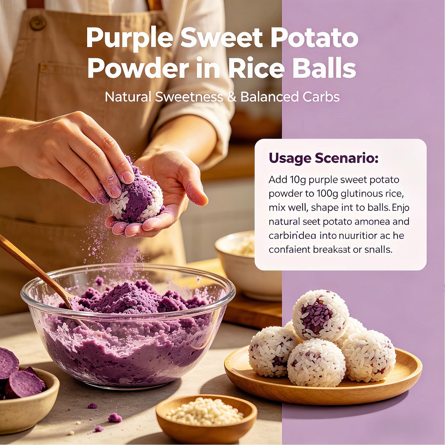 12oz Purple Sweet Potato Powder, Pure Ube Yam Powder with Vibrant Natural Color - For Baking, Smoothies, Lattes, Drinks & Recipes - Resealable