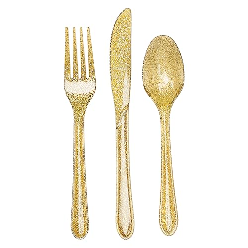 Creative Converting Glitter Assorted Plastic Cutleries, Gold