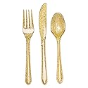 Creative Converting Glitter Assorted Plastic Cutleries, Gold