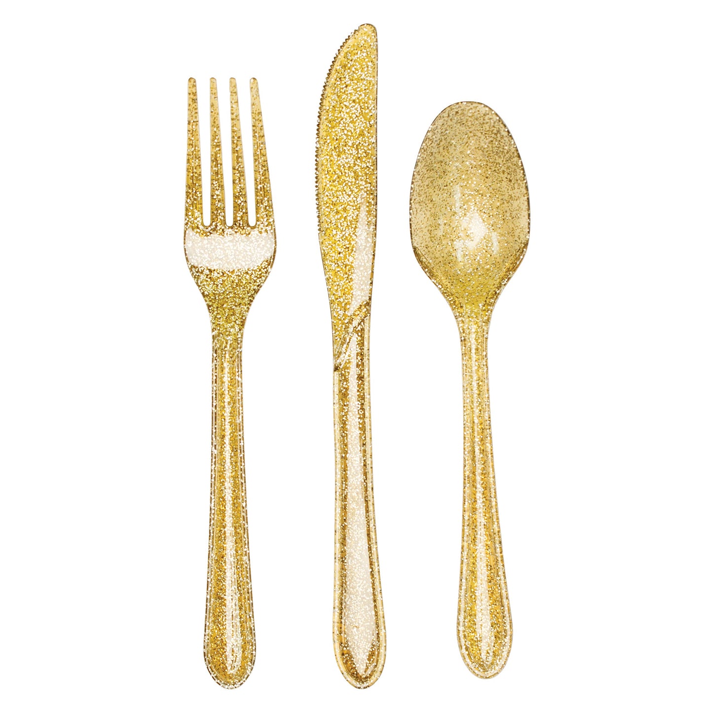 Creative Converting Glitter Assorted Plastic Cutleries, Gold