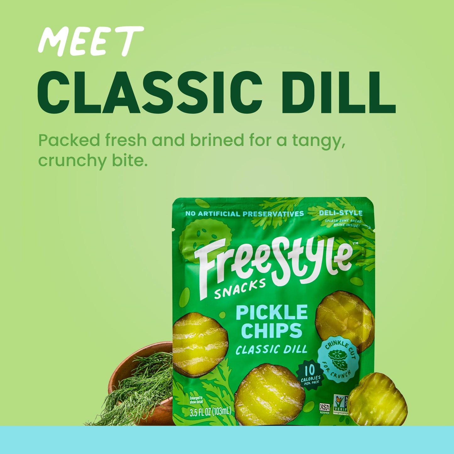 Freestyle Snacks Pickle Chip Snack Packs - Classic Dill - All Natural, Fresh-Packed Deli-Style Pickles - Non-GMO, Kosher, Gluten-Free, Low Calorie
