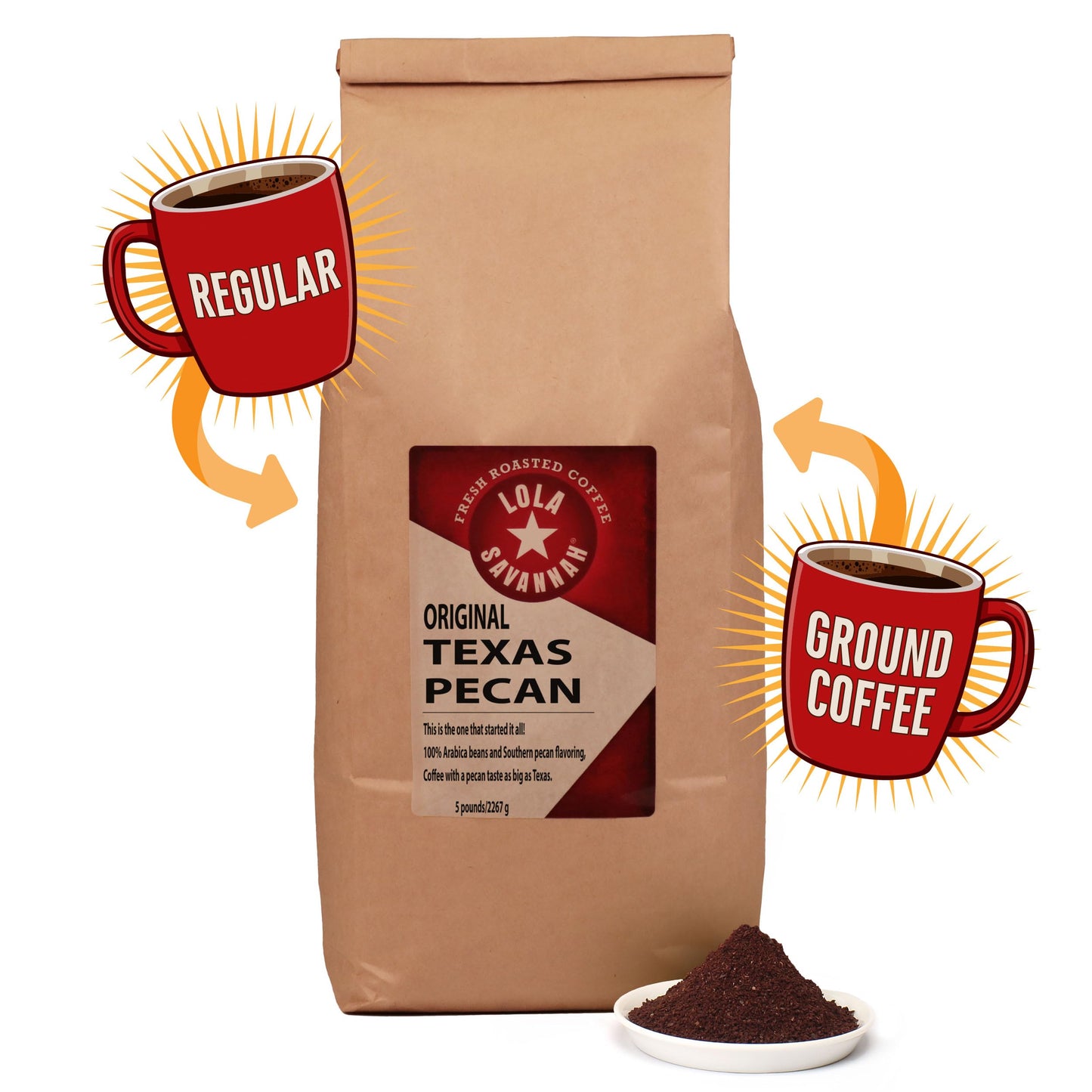 Lola Savannah Texas Pecan Ground Caffeinated Coffee, 5lb