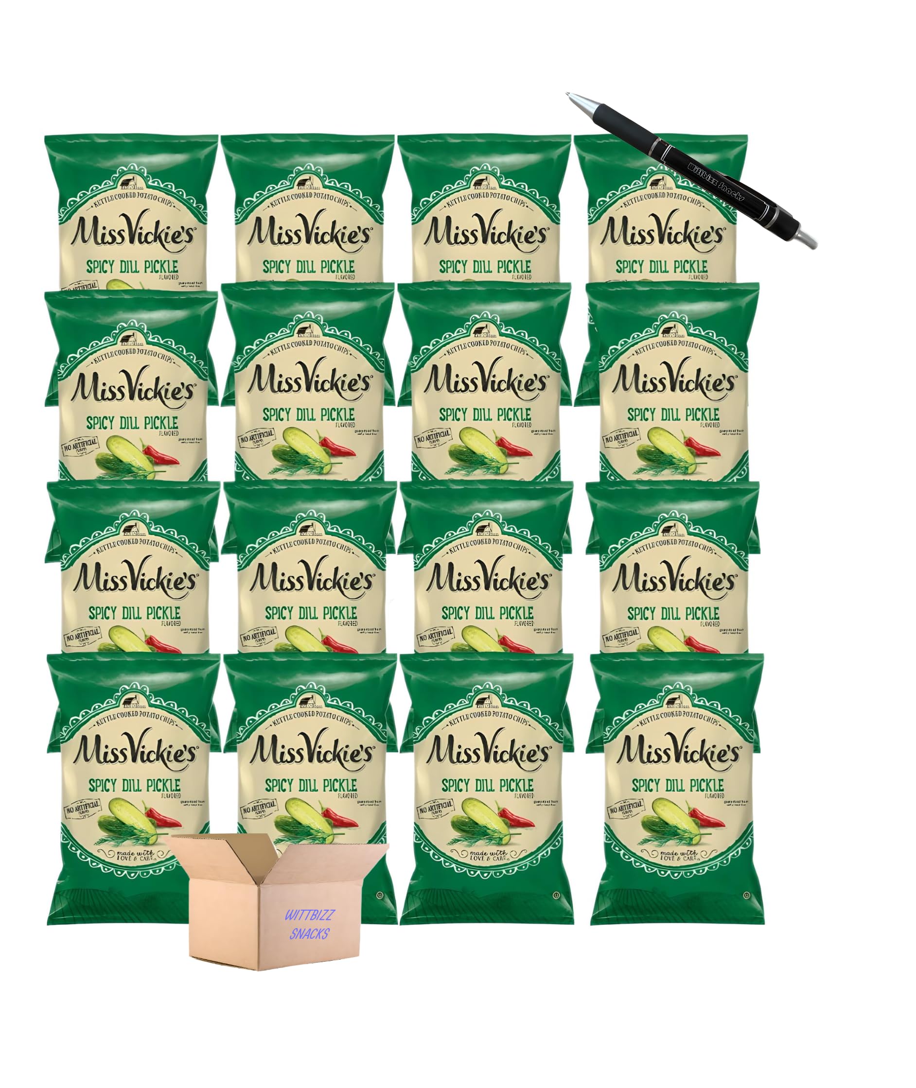 Ms Vickes Spicy Dill Pickle Kettle Cooked Chip 1.375oz (16 Pack) Bundled By Wittbizz Snacks