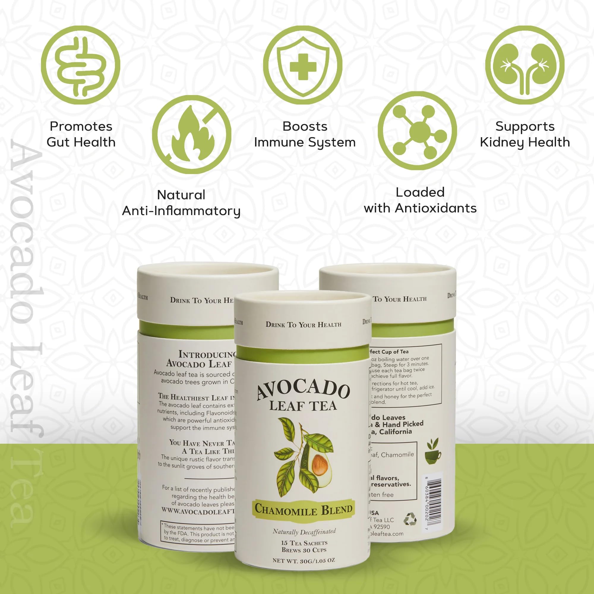 Avocado Leaf/Chamomile Tea - Caffeine-free, Herbal Tea | Immune Support | Cold Brew or Hot Tea | 15 Tea Bags - 30 Servings (Gluten Free & Non-GMO)