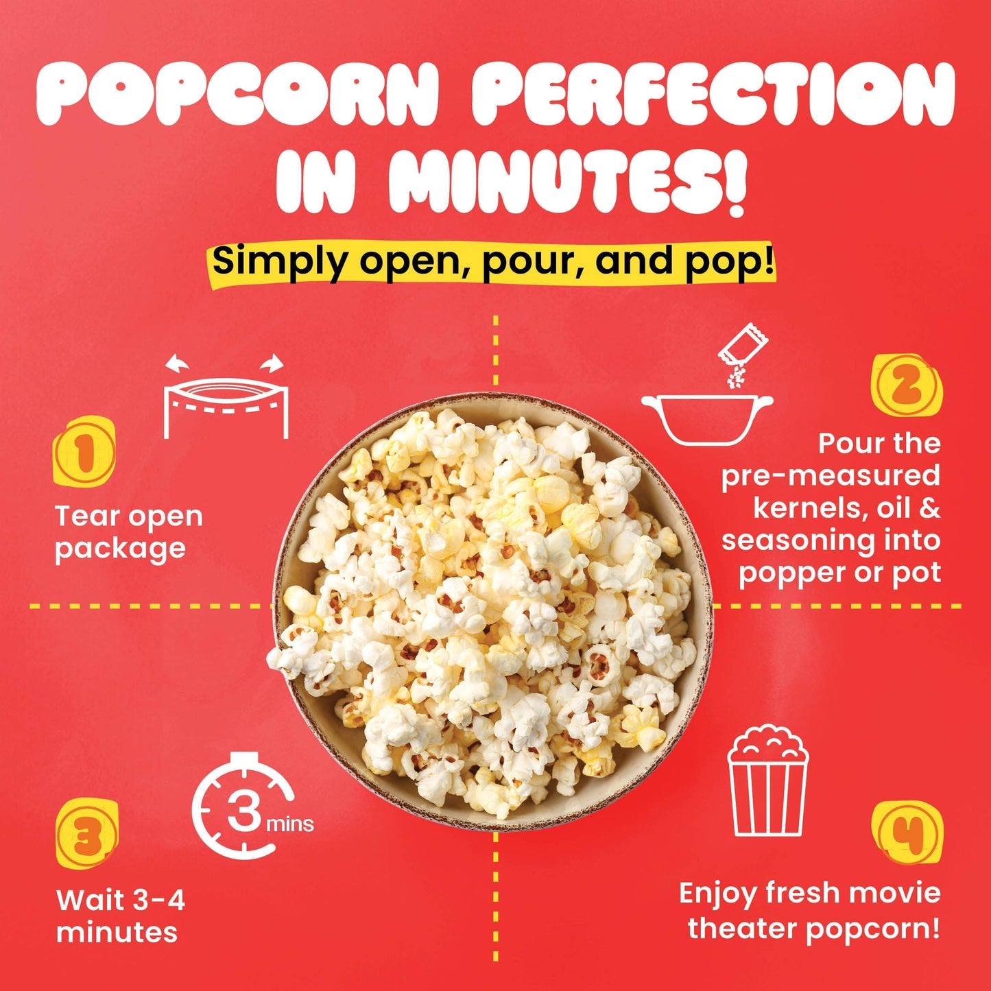 Handi-Pak Gourmet Popcorn Kit, 24 Pre-Portioned Packs for 8 oz Poppers, Popcorn Machine, Movie Theater Style, Butter Coconut Oil, Packet with Kernels