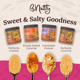 B'Nutty Sweet & Salty Peanut Butter | Simply Irresistible Salted Caramel & Pretzel Peanut Butter | Wholesome, Crunchy & Creamy, High Protein, Gluten