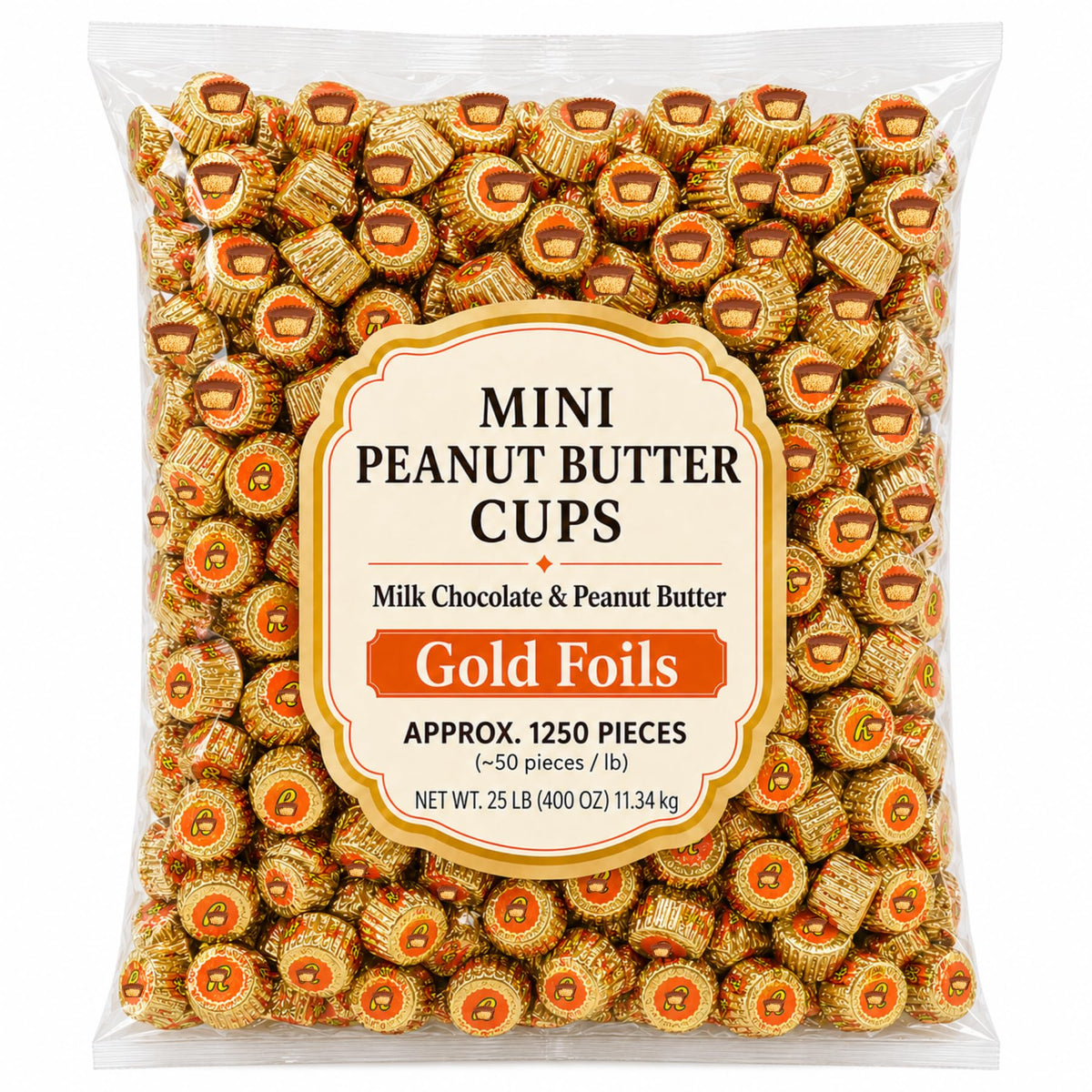 Miniature Milk Chocolate Peanut Butter Cups Individually Wrapped Bite Size Candy Bulk (25 lb)