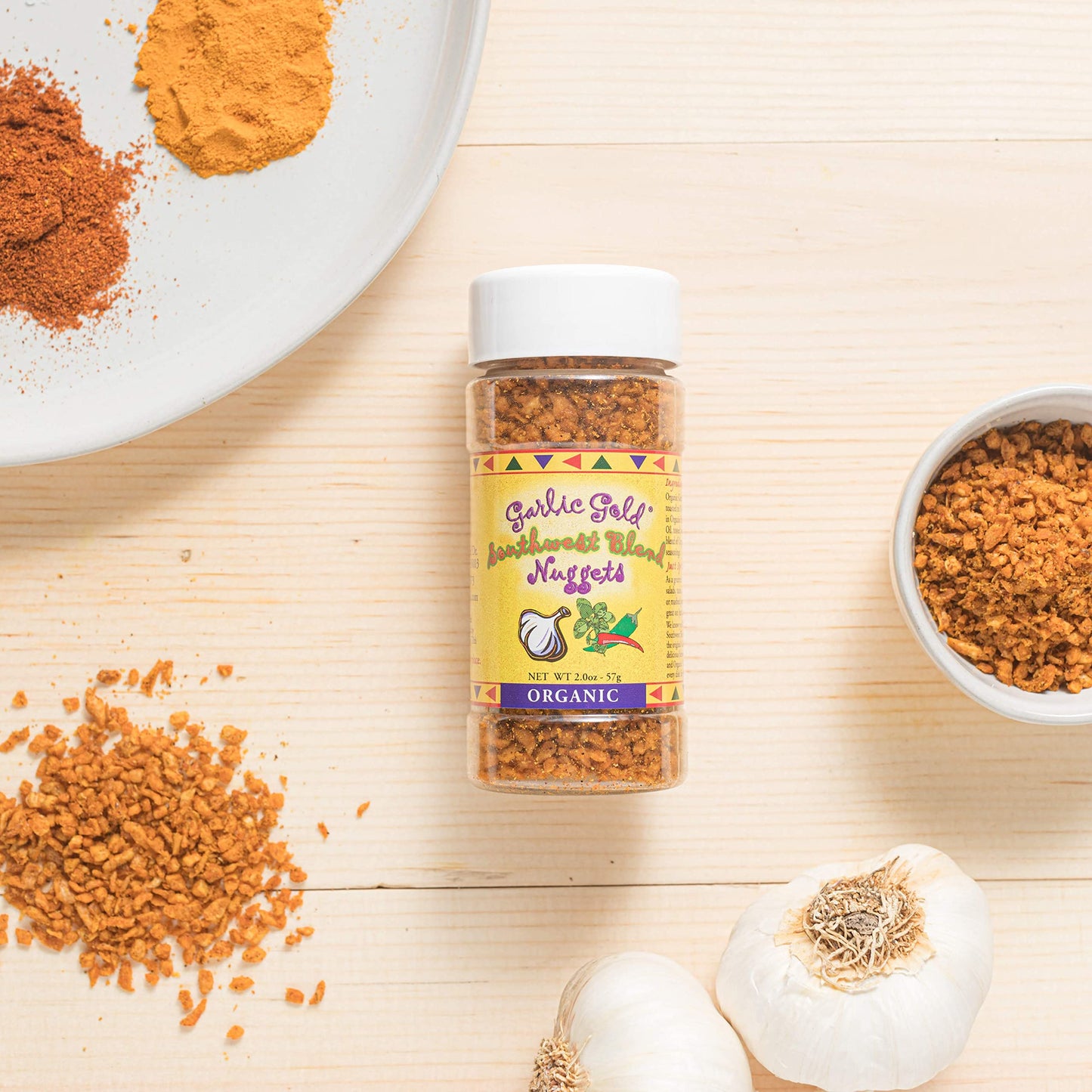 Garlic Gold Toasted Nuggets Organic Southwest Garlic Seasoning Shaker, Paleo, Vegan, Keto, Gluten-Free, USDA Certified, (2.2 Ounces, Pack of 6)