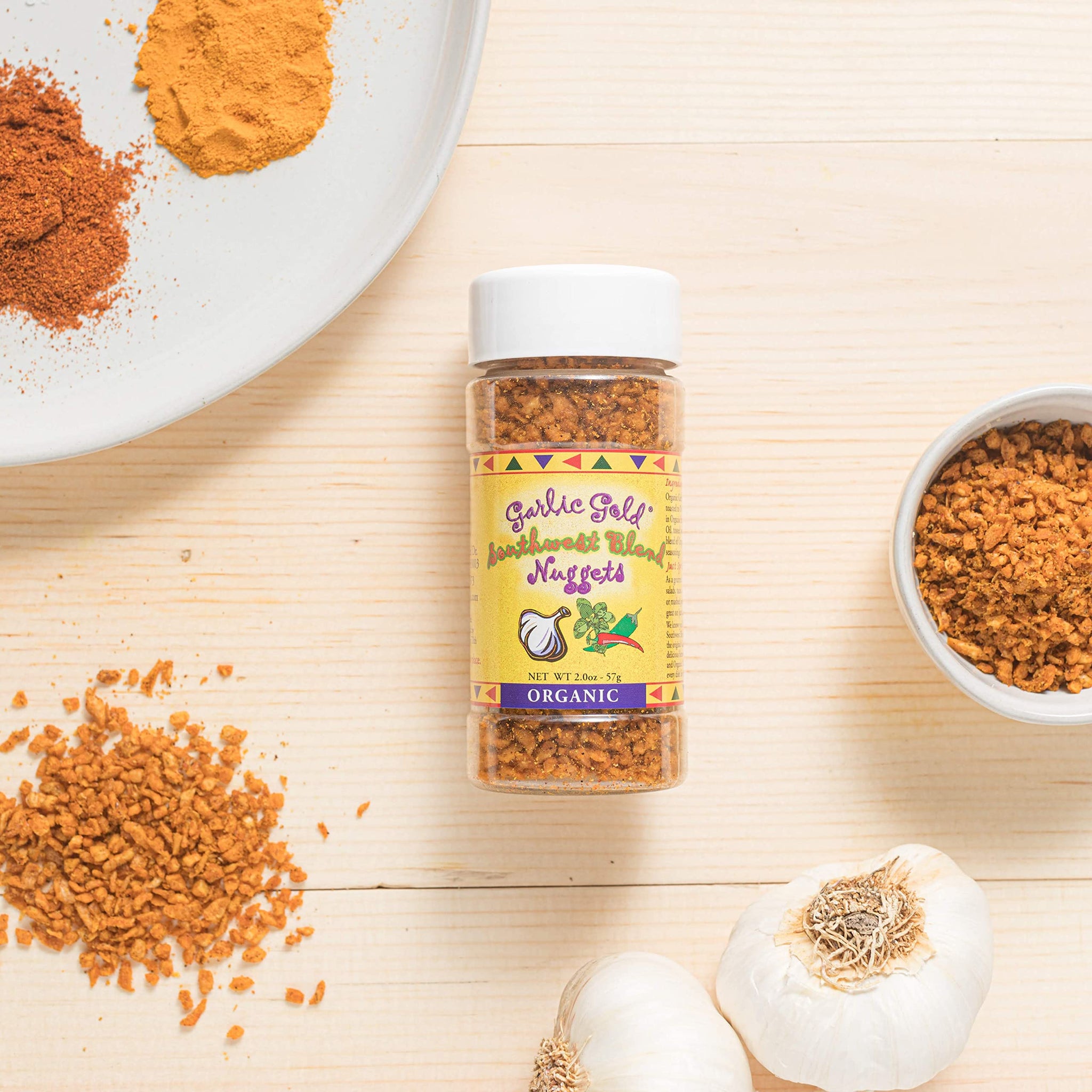Garlic Gold Toasted Nuggets Organic Southwest Garlic Seasoning Shaker, Paleo, Vegan, Keto, Gluten-Free, USDA Certified, (2.2 Ounces, Pack of 6)