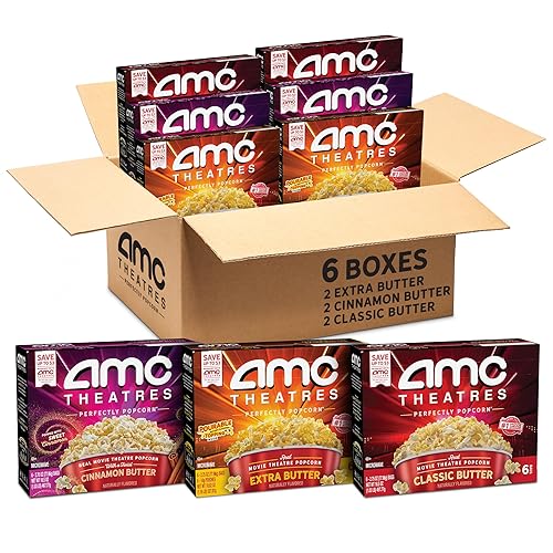 AMC Theatres Microwave Popcorn, Variety Pack with Cinnamon Butter, 2.75 oz (6 Boxes, 36 Count)