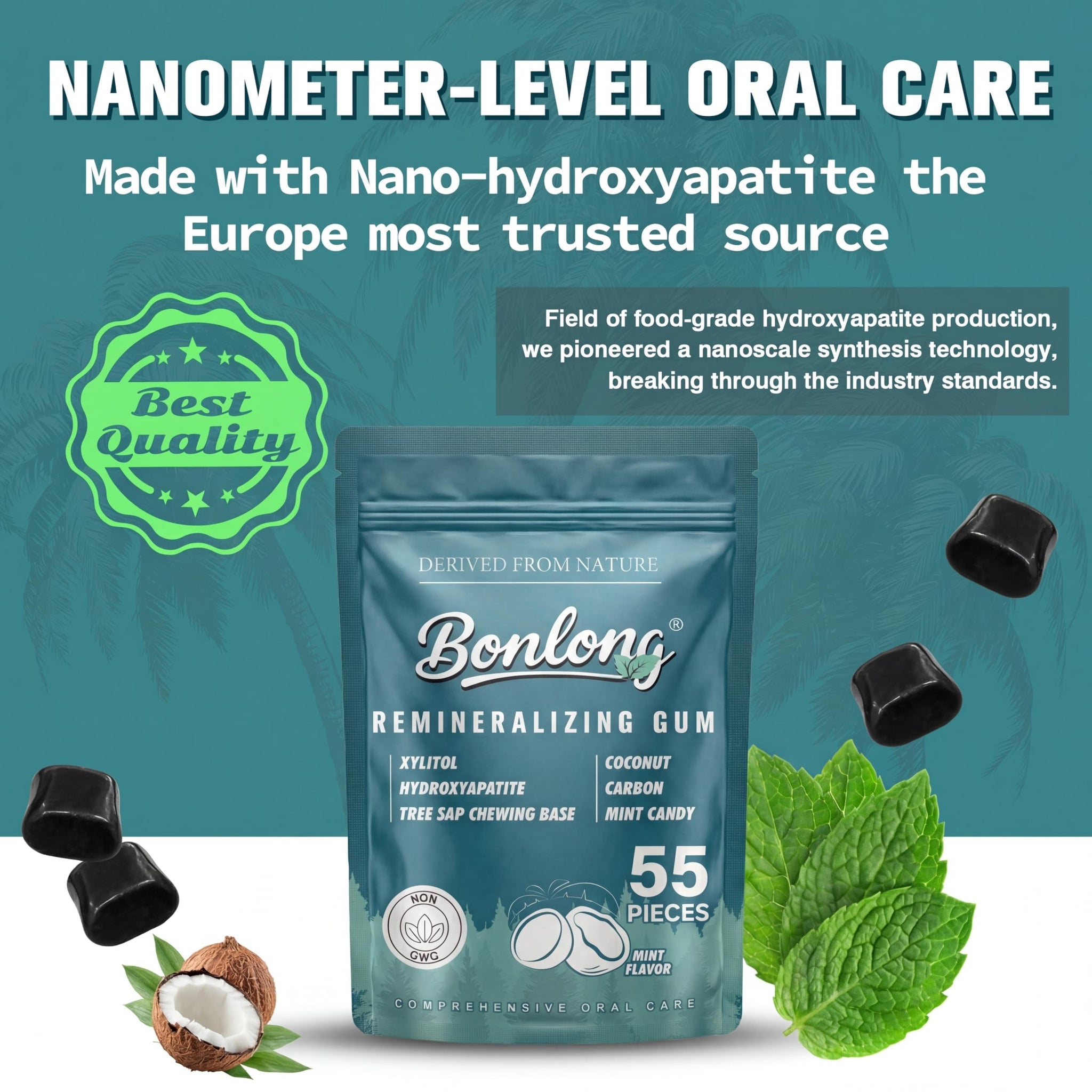 Remineralizing Gum, Remineralizing Gum with Nano Hydroxyapatite & Xylitol & Coconut Carbon, 2026 New Upgrade, Effectively to Mineralizing, Cleaning