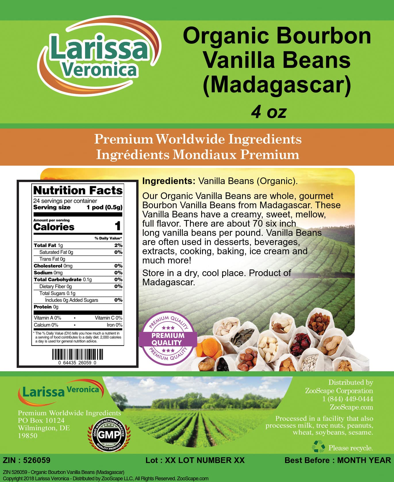 Organic Bourbon Vanilla Beans (Madagascar) (4 oz, ZIN: 526059) - 3 Pack