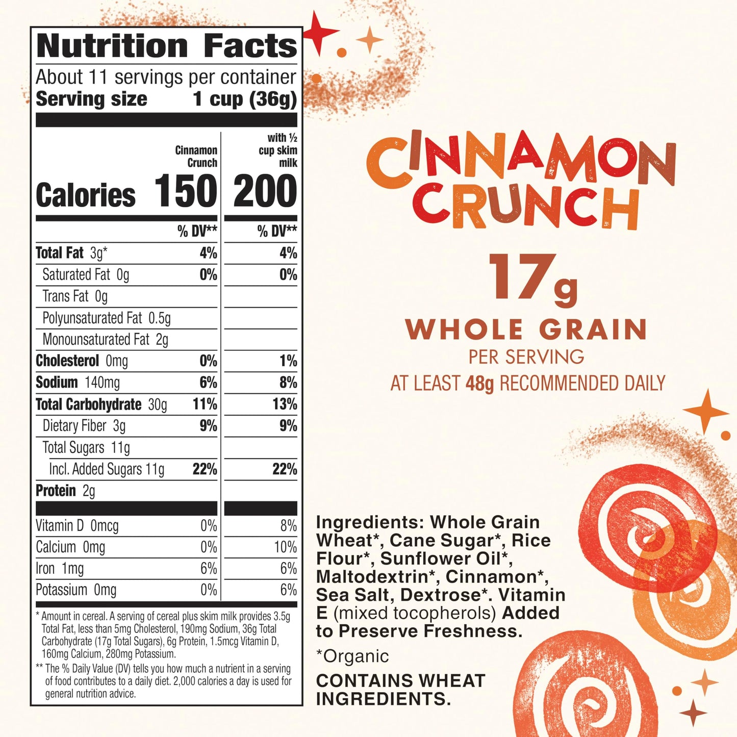 Cascadian Farm Organic Cinnamon Crunch Cereal, Family Size, 14.5 oz