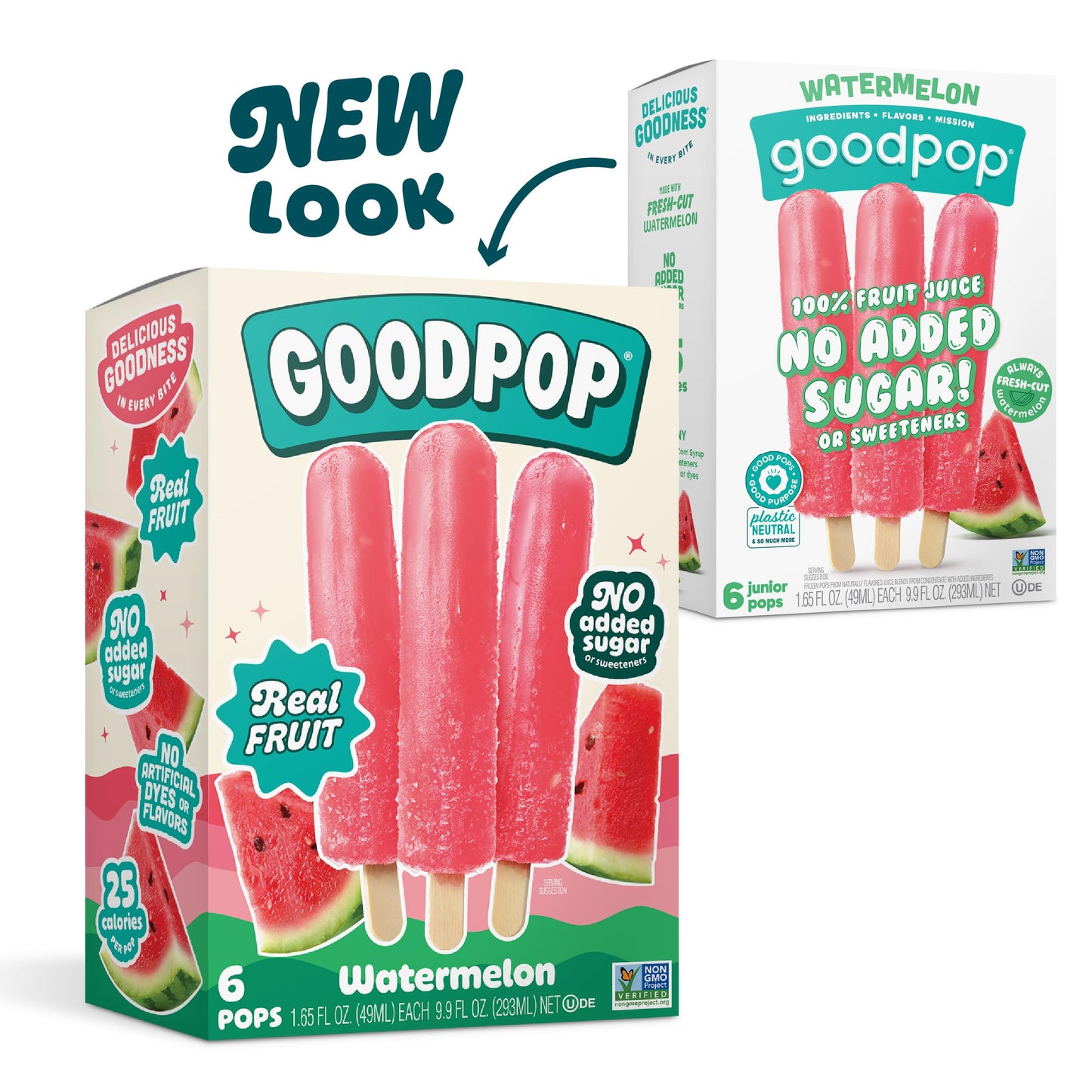 GOODPOP - Watermelon Ice Pops - Fruit Juice, No Artificial Dyes or Flavors, No Added Sugar, 6 Count