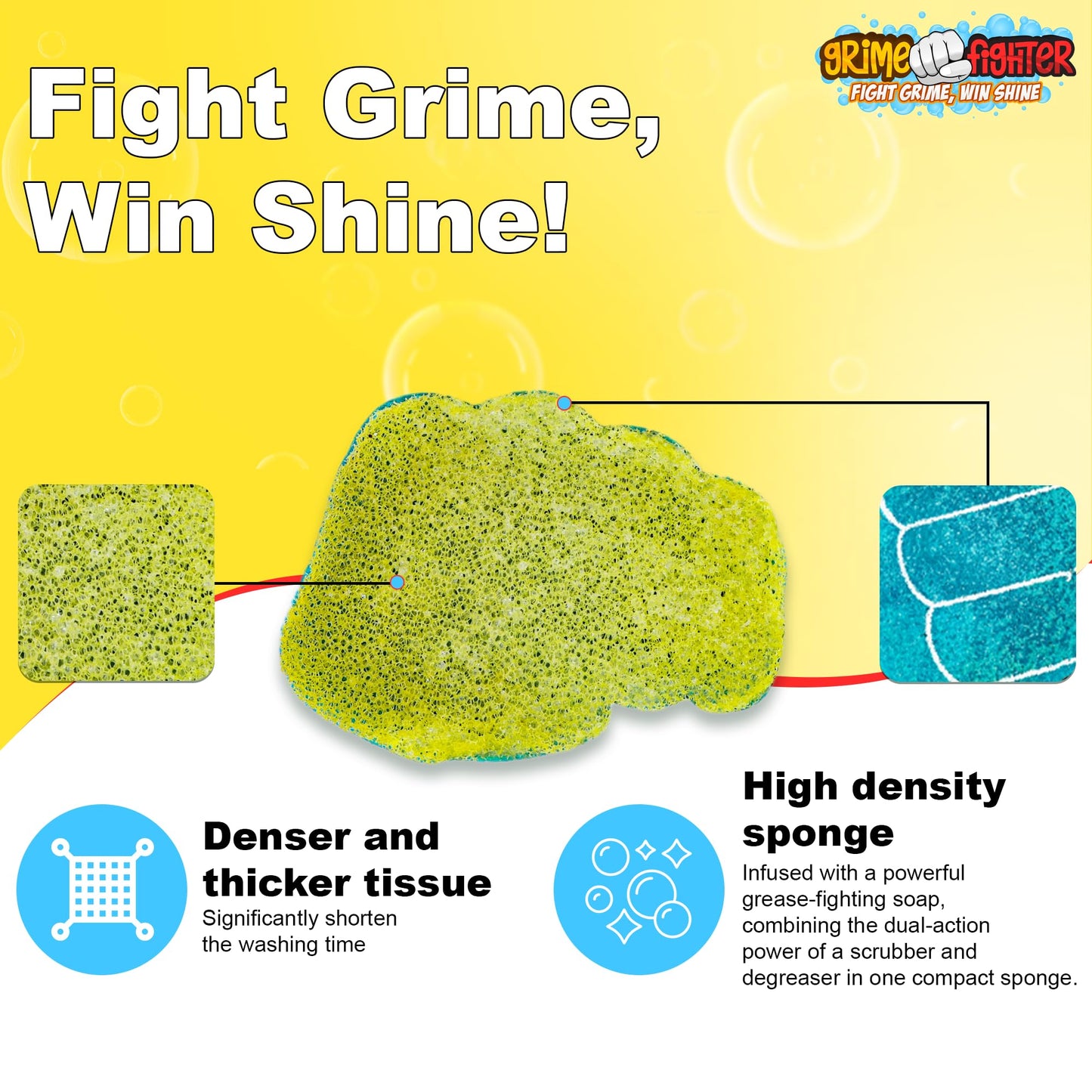 Degreaser Dish Soap Infused Cleaning Sponge, Activates with Water, 2 Pack, Non Scratch, Ergonomic, Fresh Citrus Orange Scent