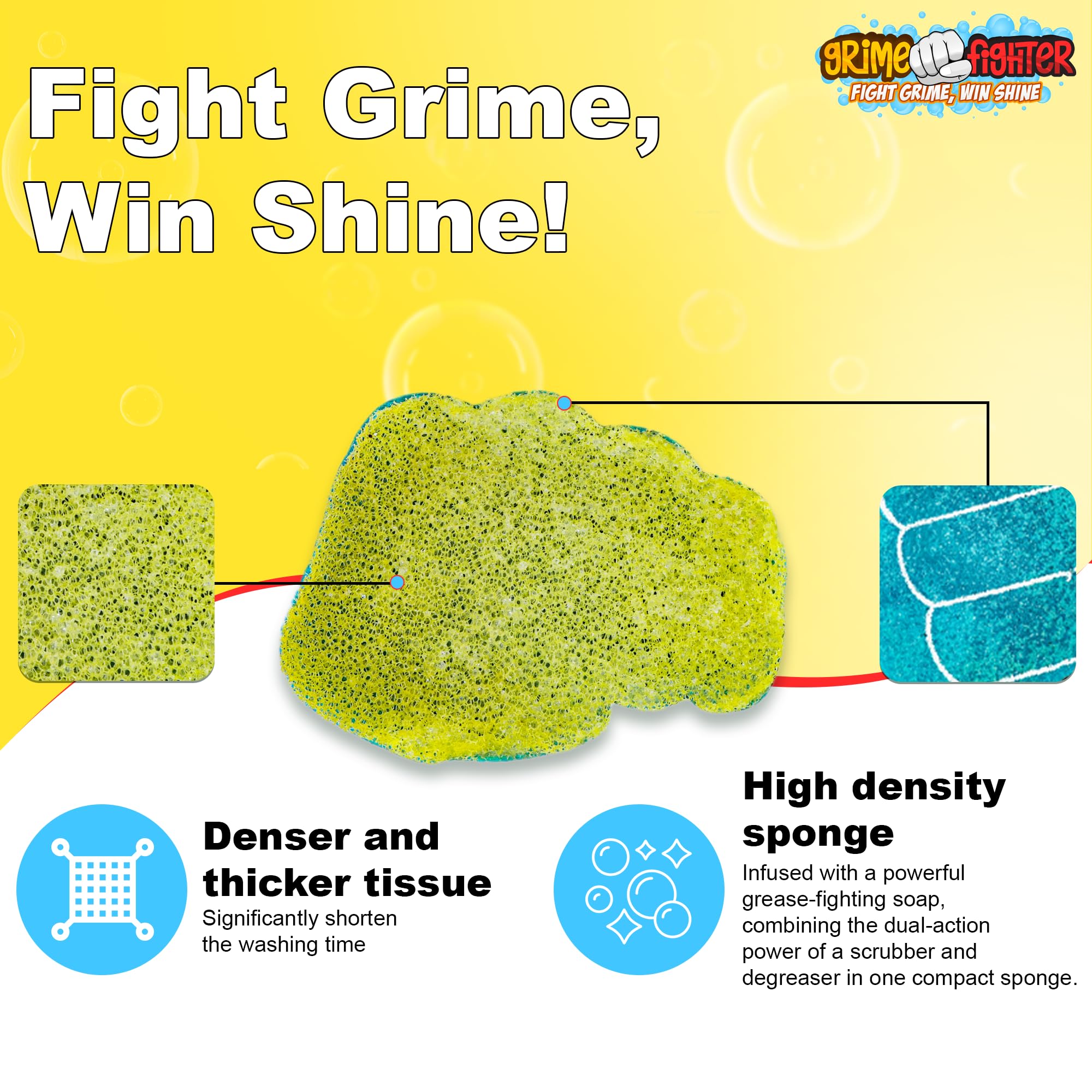 Degreaser Dish Soap Infused Cleaning Sponge, Activates with Water, 2 Pack, Non Scratch, Ergonomic, Fresh Citrus Orange Scent