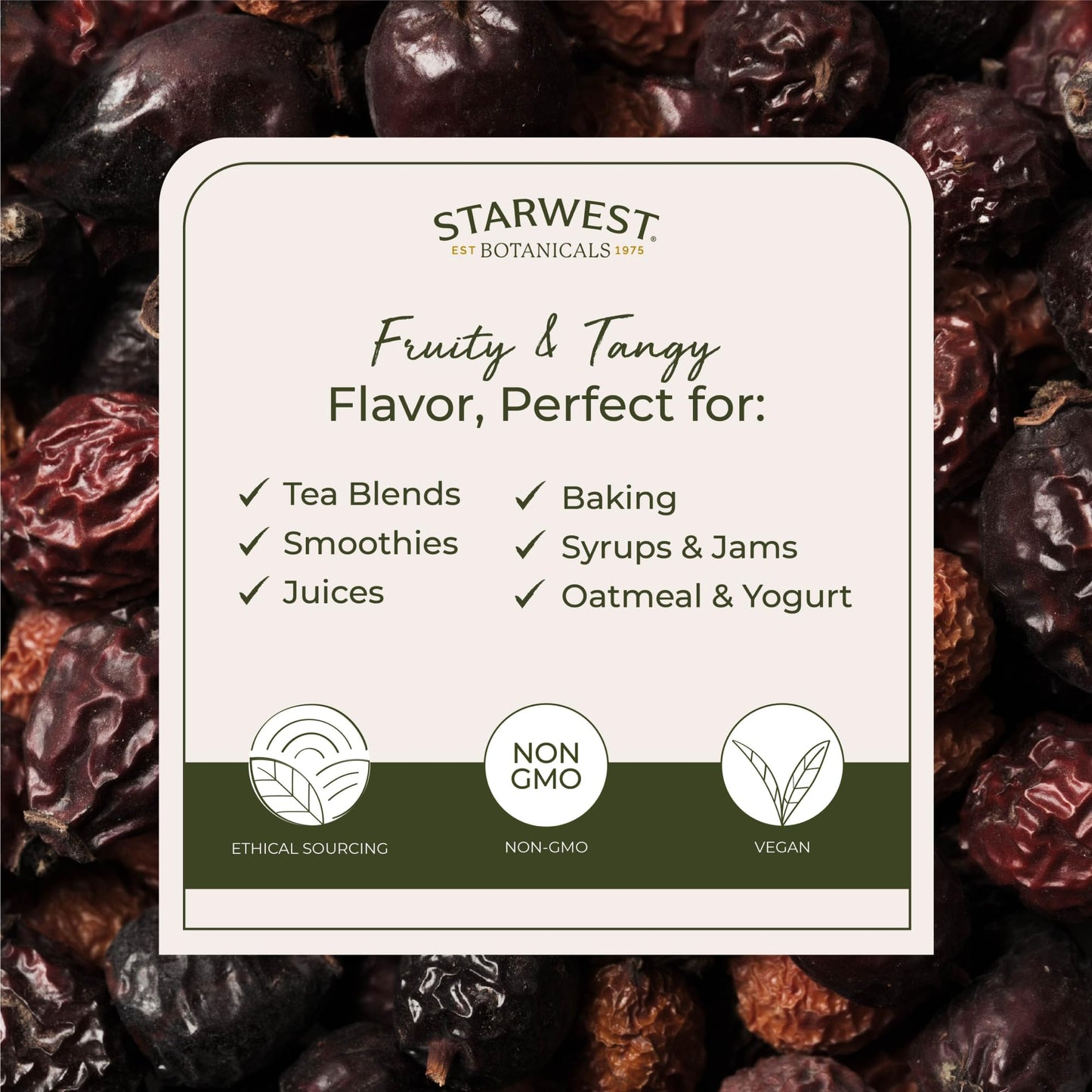 Starwest Botanicals Rosehips Whole Organic - Dried Herb for Tea & Baking, Seedless, Cut & Sifted, Certified Kosher, Non-GMO - Bulk 1 lb Bag