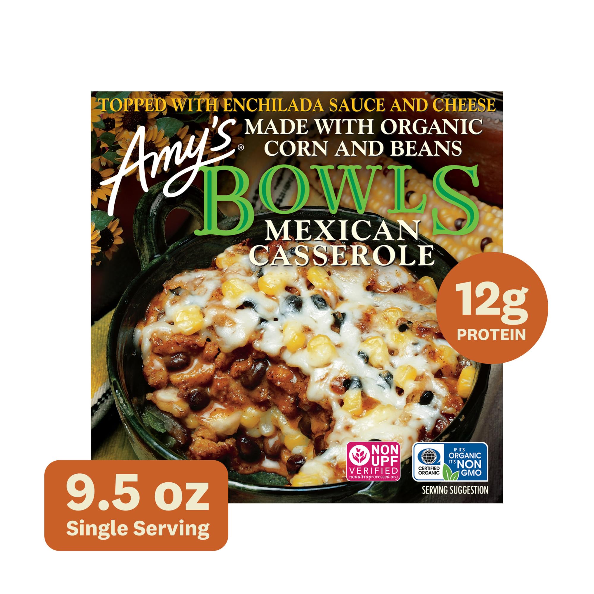 Amy's Frozen Meals, Mexican Casserole Bowl, Made With Organic Corn and Beans, Microwave Meals, 9.5 Oz