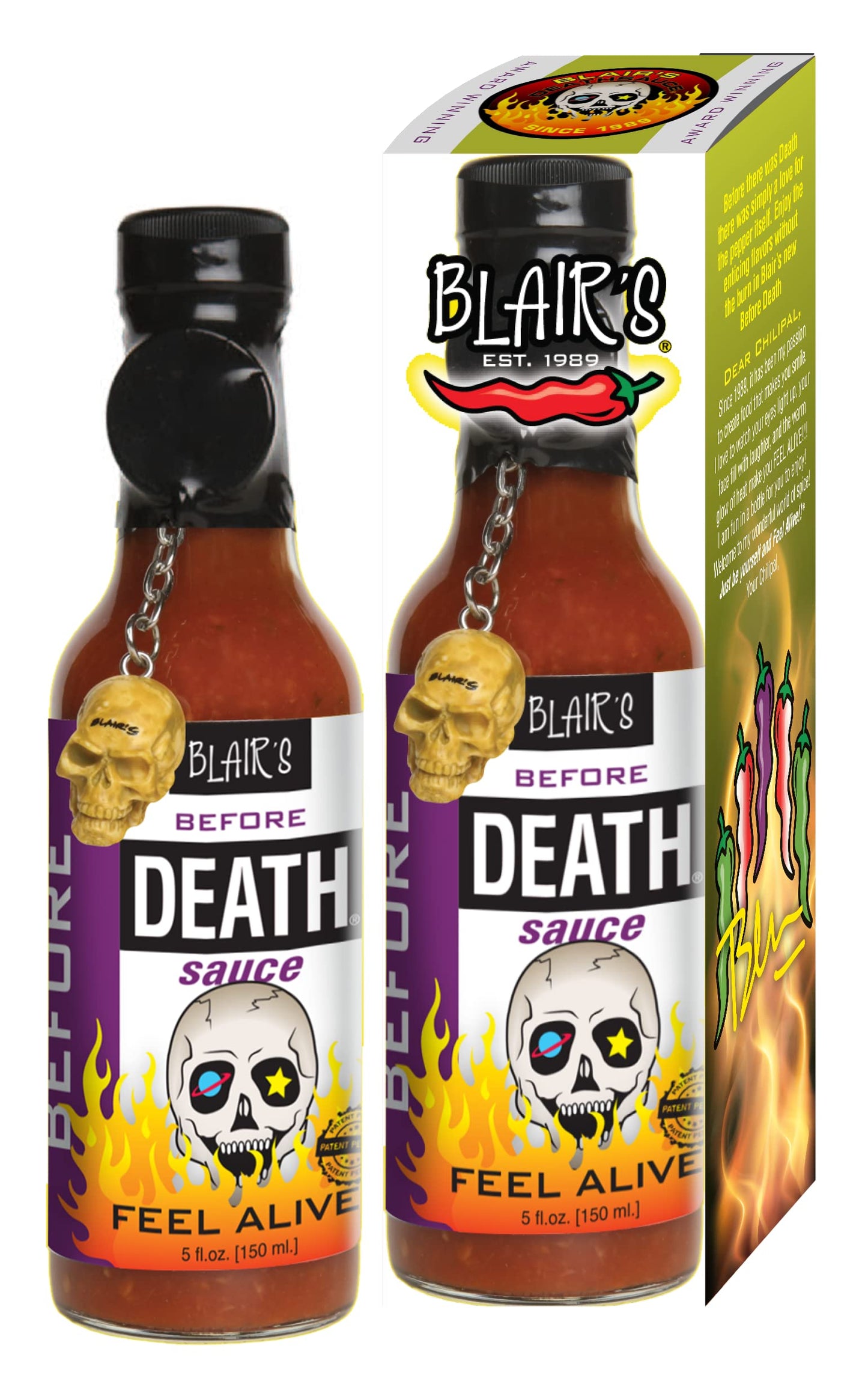 Blair's Before Death Sauce with Habanero & Skull Chain 5 Ounce - Mild Heat, Perfect Table Sauce for Every Meal