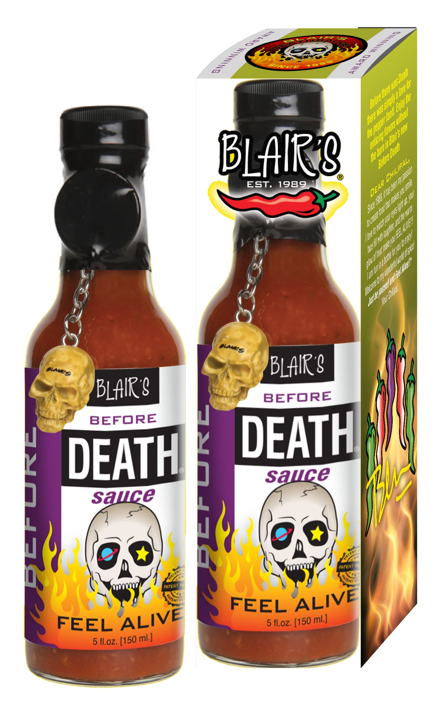 Blair's Before Death Sauce with Habanero & Skull Chain 5 Ounce - Mild Heat, Perfect Table Sauce for Every Meal