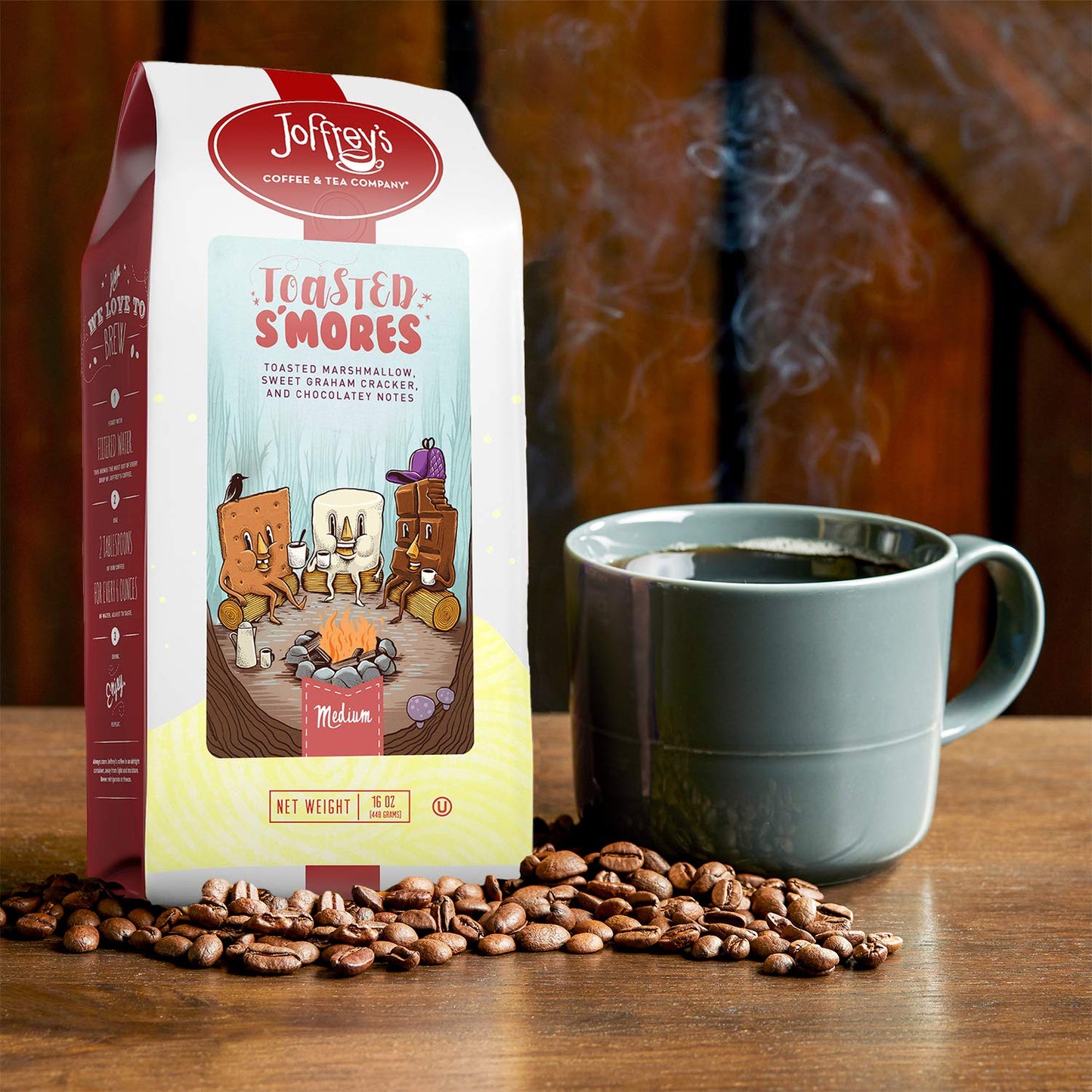 Joffrey's Coffee - Toasted S'Mores, Flavored Coffee, Artisan Medium Roast, Arabica Beans, Marshmallow, Graham Cracker, & Chocolate Flavor