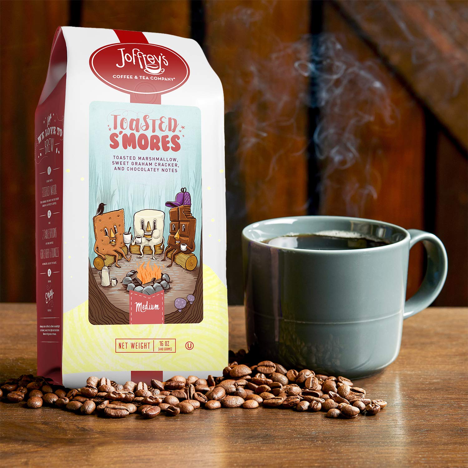 Joffrey's Coffee - Toasted S'Mores, Flavored Coffee, Artisan Medium Roast, Arabica Beans, Marshmallow, Graham Cracker, & Chocolate Flavor