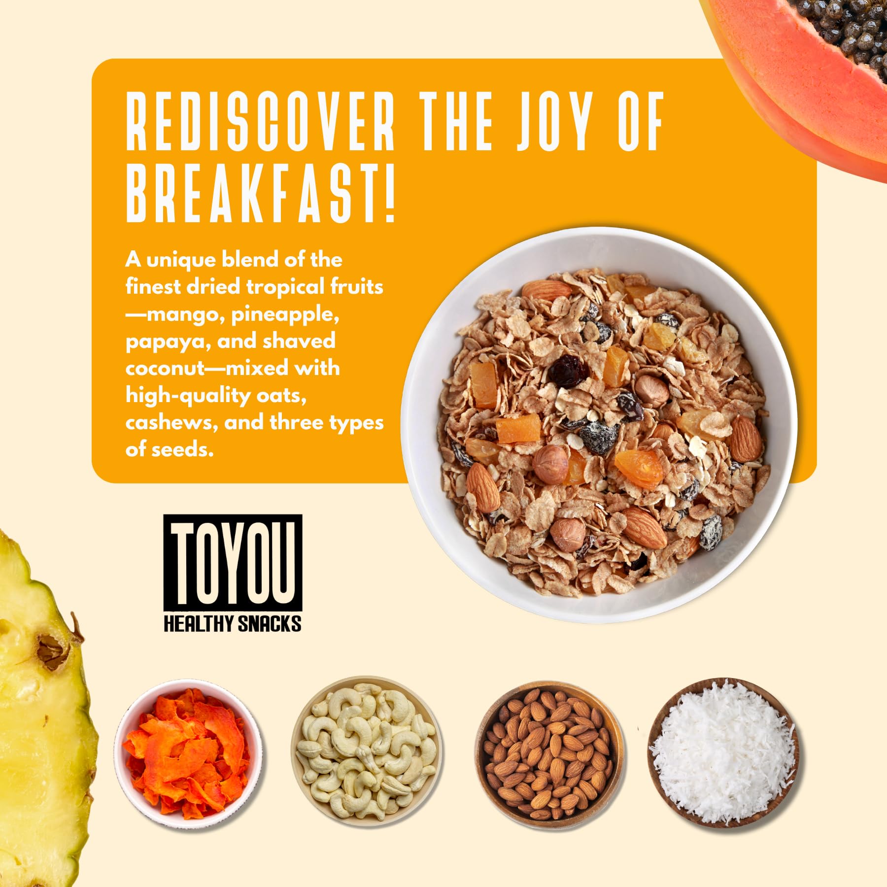 ToYou Snacks Granola, Dried Fruit and Granola Cereal, Gluten Free, Vegan, Healthy Snacks for Adults and Kids, Breakfast Cereal with Protein and Fiber