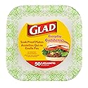 Glad Square Heavy Duty Paper Plates, Soak Proof and Cut Proof Disposable Plates for Parties and Everyday Meals, Microwaveable for Easy Serving, Green