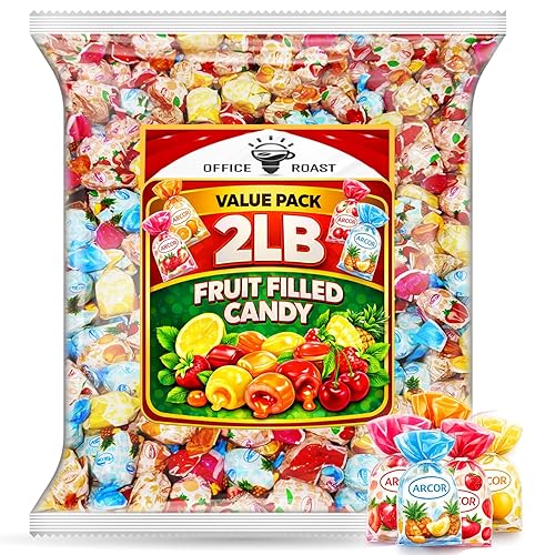 Fruit Filled Hard Candy - | 2 LB Bulk Value Bag | Assorted Bon Bons with Liquid Center, Individually Wrapped, Sweet Party Candy, Office & Pinata