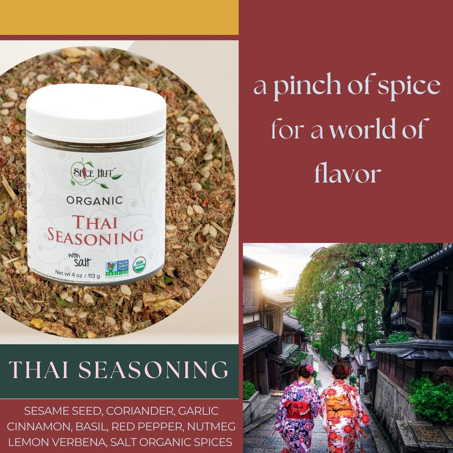 Organic Thai Seasoning Spice Blend, with Salt, Authentic Thai Spice and seasonings for Cooking Flavorful Food - Pad Thai, Chicken Satay, Noodle