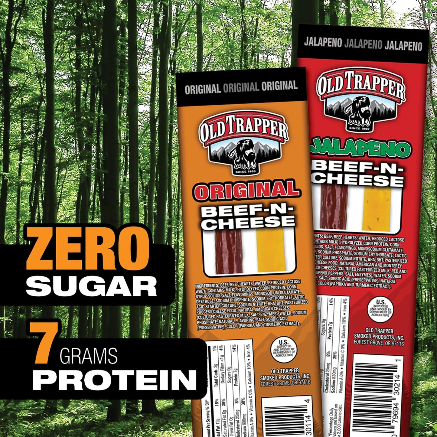 Old Trapper Beef-N-Cheese, Original 1.3-Ounce Individual Package, Savory Beef Stick and American Cheese Snack Pack, Great Snack for Lunch Boxes or