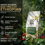 GoRa Ethiopian Coffee Beans 1kg - Medium Roast Whole Bean, Single Origin Arabica, Smooth Fruity & Floral Notes, Sourced & Roasted in Ethiopia - 1kg