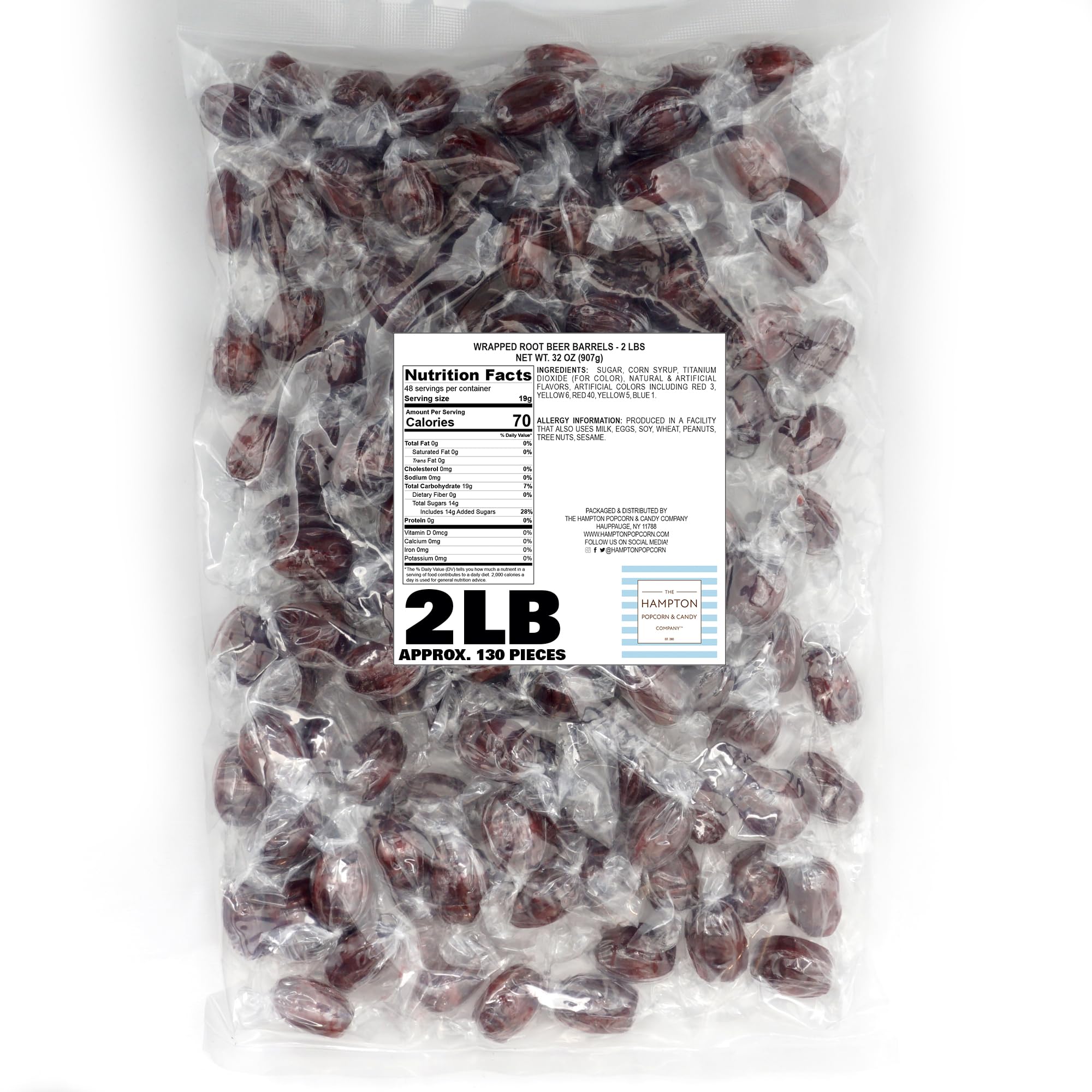 Root Beer Barrels Hard Candy - 2lb Bulk Bag (Approximately 130 pcs) - Old Fashioned Hard Candy - Individually Wrapped Bulk Candy - The Hampton Popcorn