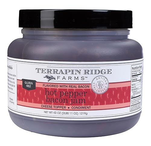 Terrapin Ridge Farms Hot Pepper Bacon Jam - Sweet & Spicy Spread with Real Bacon & Jalapeño - Gourmet Condiment for Cheese, Meats, and Appetizers