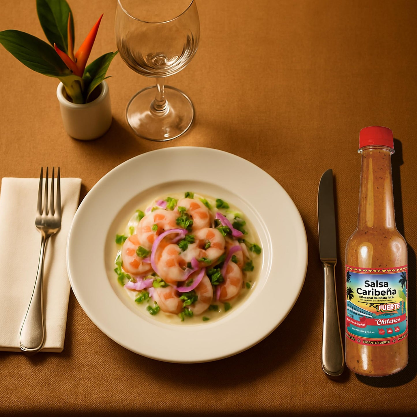 Chiletico Caribbean Hot Sauce, Strong Heat Level Handcrafted from Costa Rica with Fresh Vegetables and Natural Spices - Gourmet Flavor, 10.5 fl oz