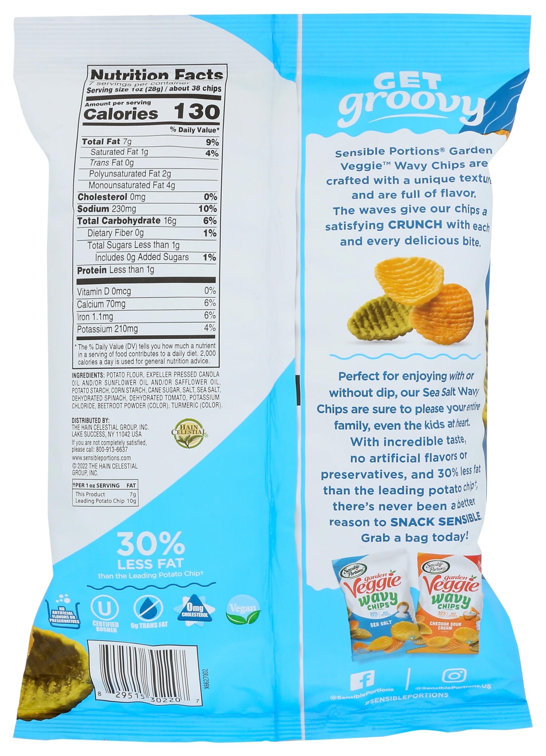 Sensible Portions Garden Veggie Wavy Chips, Sea Salt, 7 Oz