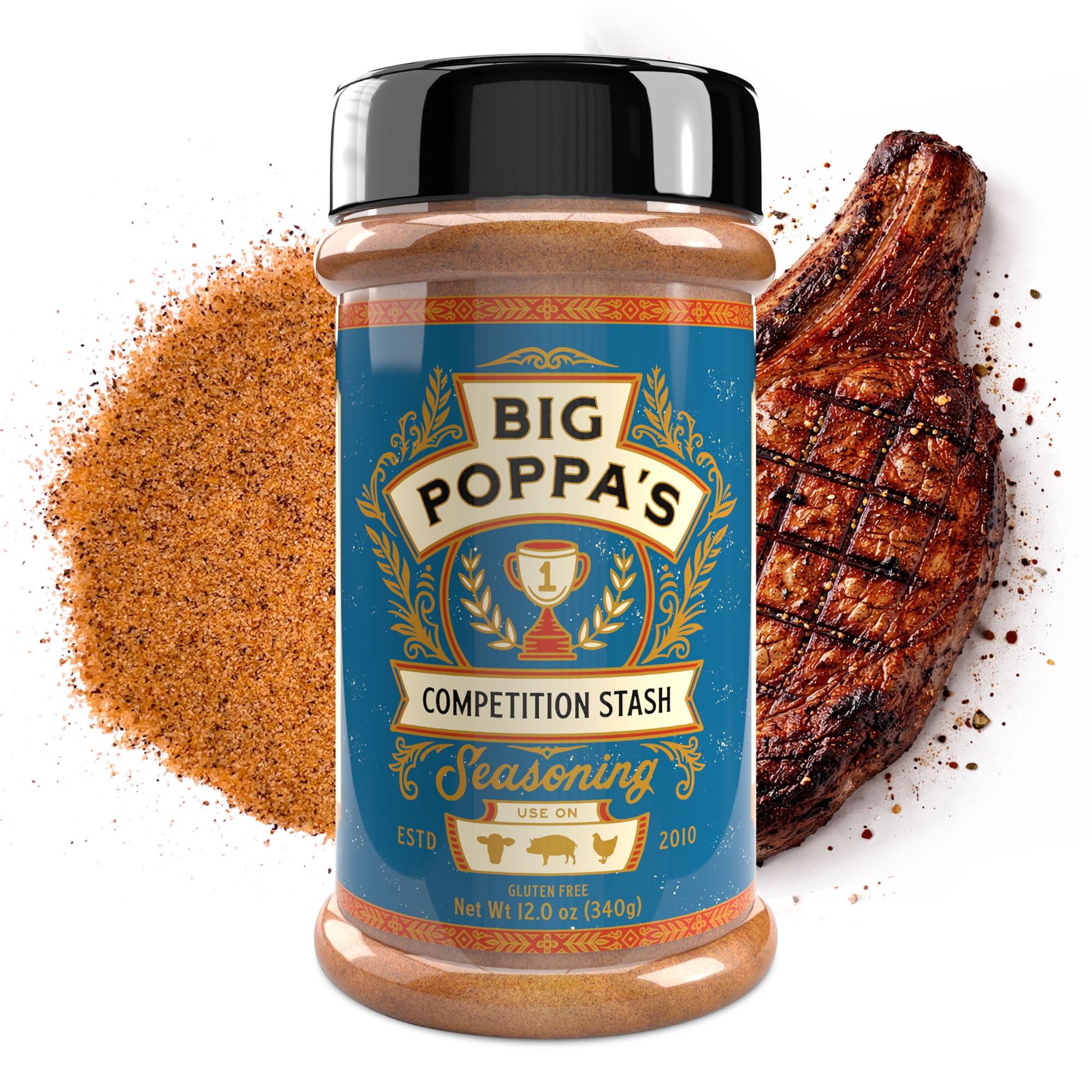 Big Poppa’s Competition Stash Seasoning - Prize-Winning Dry BBQ Rub with Savory, Citrus & Mild Chili Kick - Gluten-Free Chili Spice Blend and BBQ