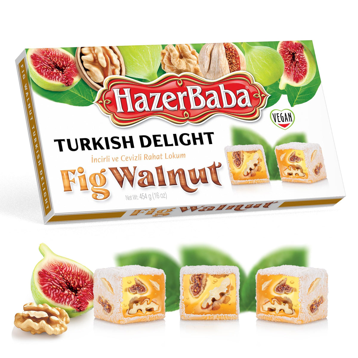 HazerBaba Turkish Delight Candy with Fig & Walnut, 16oz (Pack of 1),