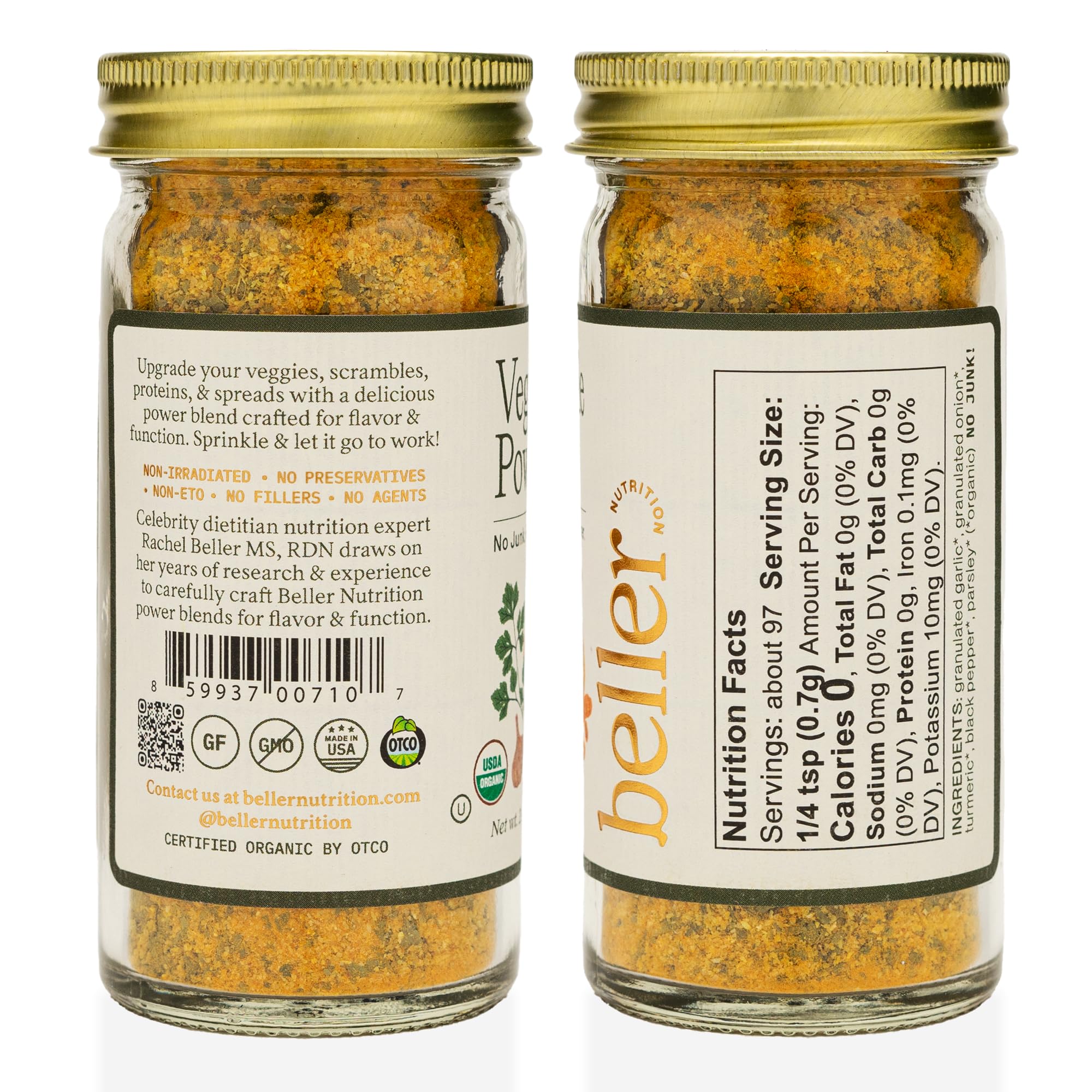 Beller Nutrition Vegitude Power | 1.4 oz | Organic Onion Powder & Garlic Powder No Salt Seasoning Spice Blend with Tumeric & Parsley | All-In-One