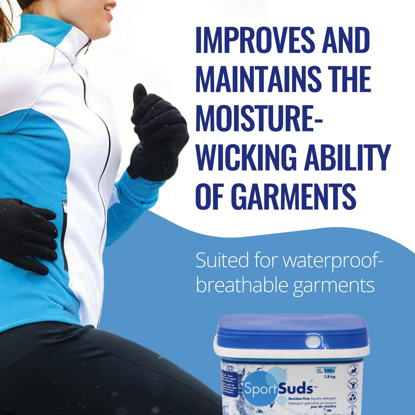 Sport Laundry Detergent, Odor Eliminator Technology, Laundry Soap for Workout Clothes and Everyday Use - Sport Suds 1.8Kg
