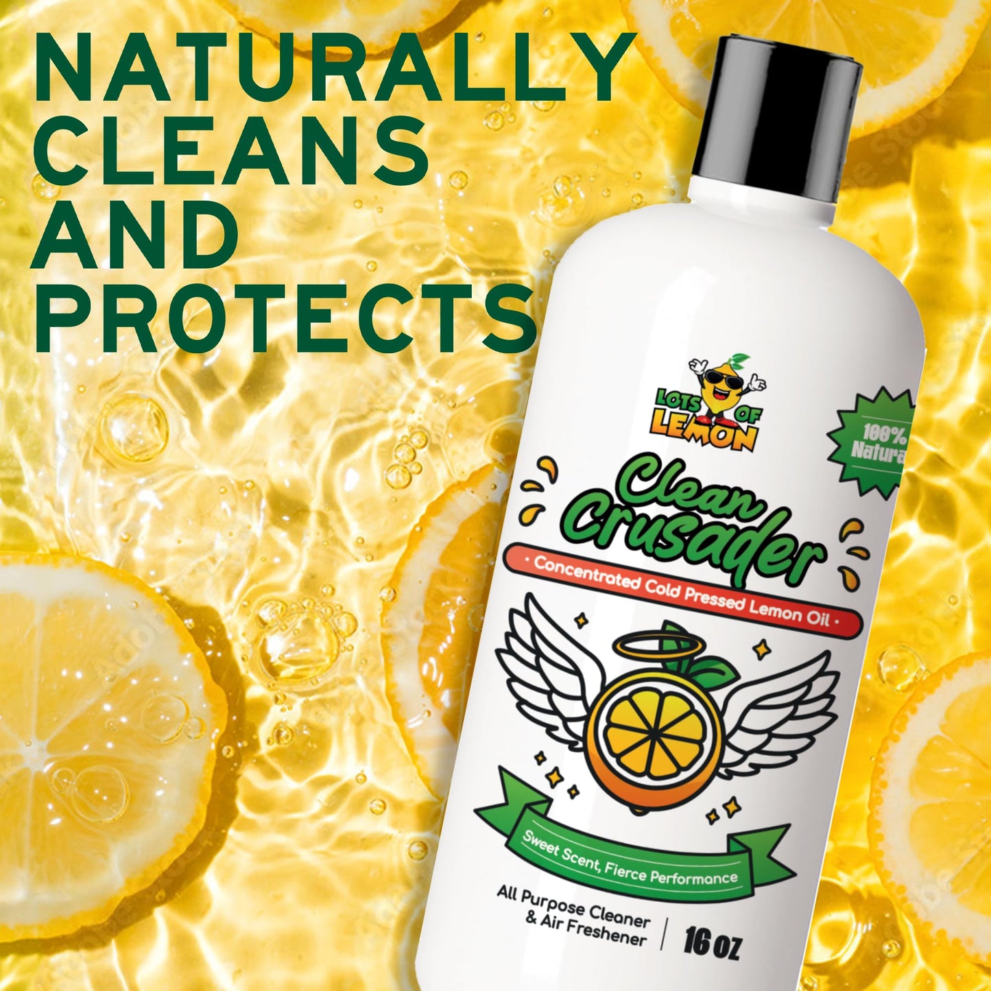 Lots of Lemon - Clean Crusader Cold Pressed Lemon Oil Concentrate - All Purpose Cleaner & Air Freshener - 16oz 1 pack
