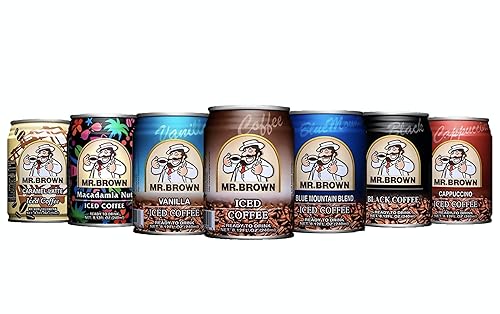 Mr. Brown Coffee Drink Variety Combo (Blue Mountain, Black, Caramel Latte, Macadamia Nut, Vanilla, Cappuccino, Ice Coffee) | Pack of 7