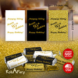 Happy 95th Birthday Miniatures Candy Bar Wrapper, (Set of 60) Mini Chocolate Candy Bar Stickers; 3 Designs: 24 Gold, 24 Black, 12 White, Candy Not