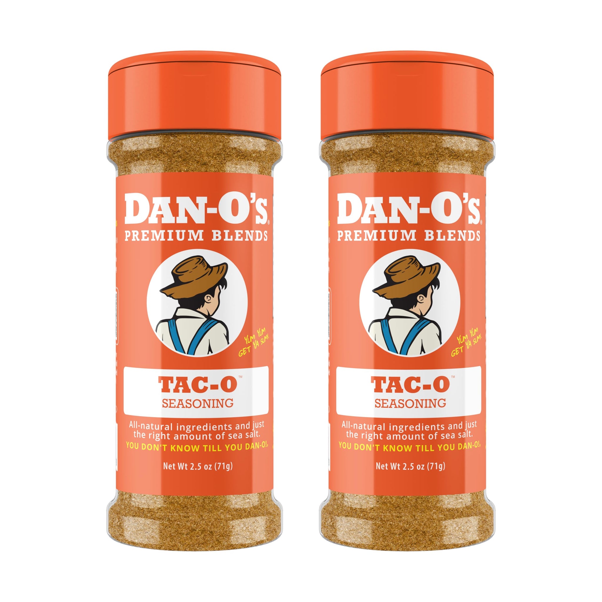 Dan-O's Tac-O Seasoning, 2.5 oz Bottle, 2 Pack, All Purpose Taco Seasoning for Tacos, Quesadillas, Ground Beef and More, Sugar Free, Zero Calorie, Use
