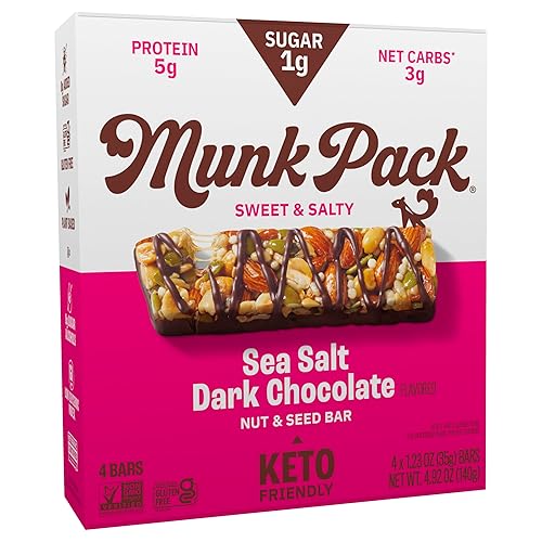 Munk Pack Keto Nut & Seed Bar, Sea Salt Dark Chocolate, 4 Count 1.23 oz