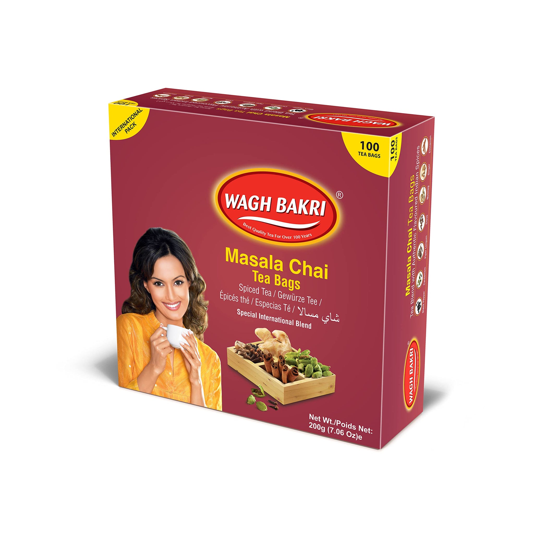 Wagh Bakri Masala Chai Tea Bags, 100 Tea bags of Special International Blend, 200 grams